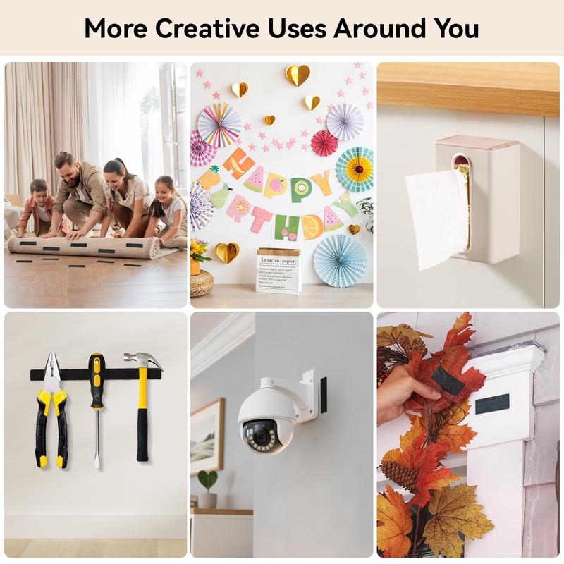 TAKOO 96 PCS Heavy Duty Hook and Loop Strips, Double Sided Reusable Adhesive Mounting Tape for Wall Hanging, Picture Frames, Cable Organizer, DIY Home Use