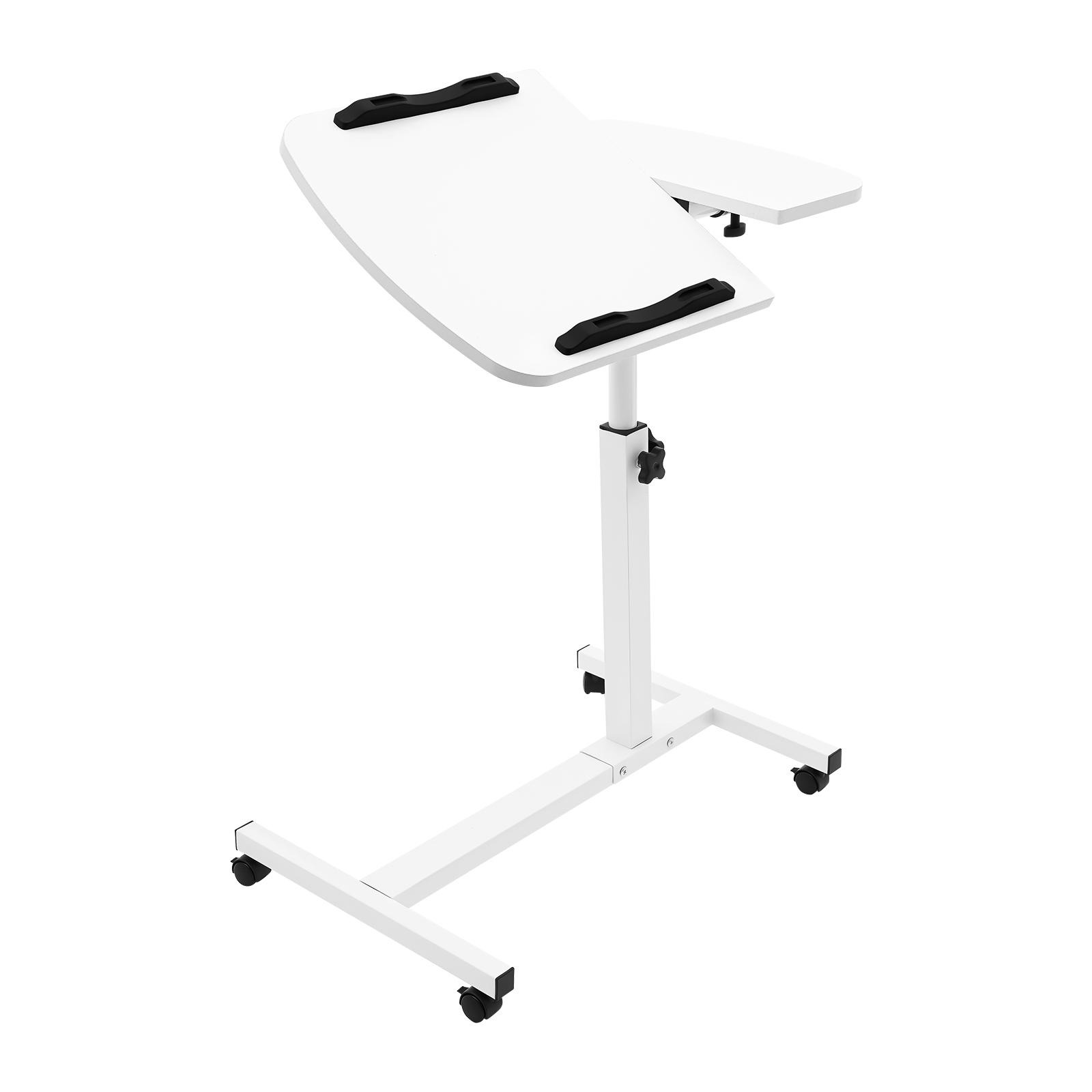 Modern Height-Adjustable Laptop Table with Locking Wheels, 40x40cm Tilt Top, Rolling Mobile Computer Workstation for Bedroom, Office White Study Desk