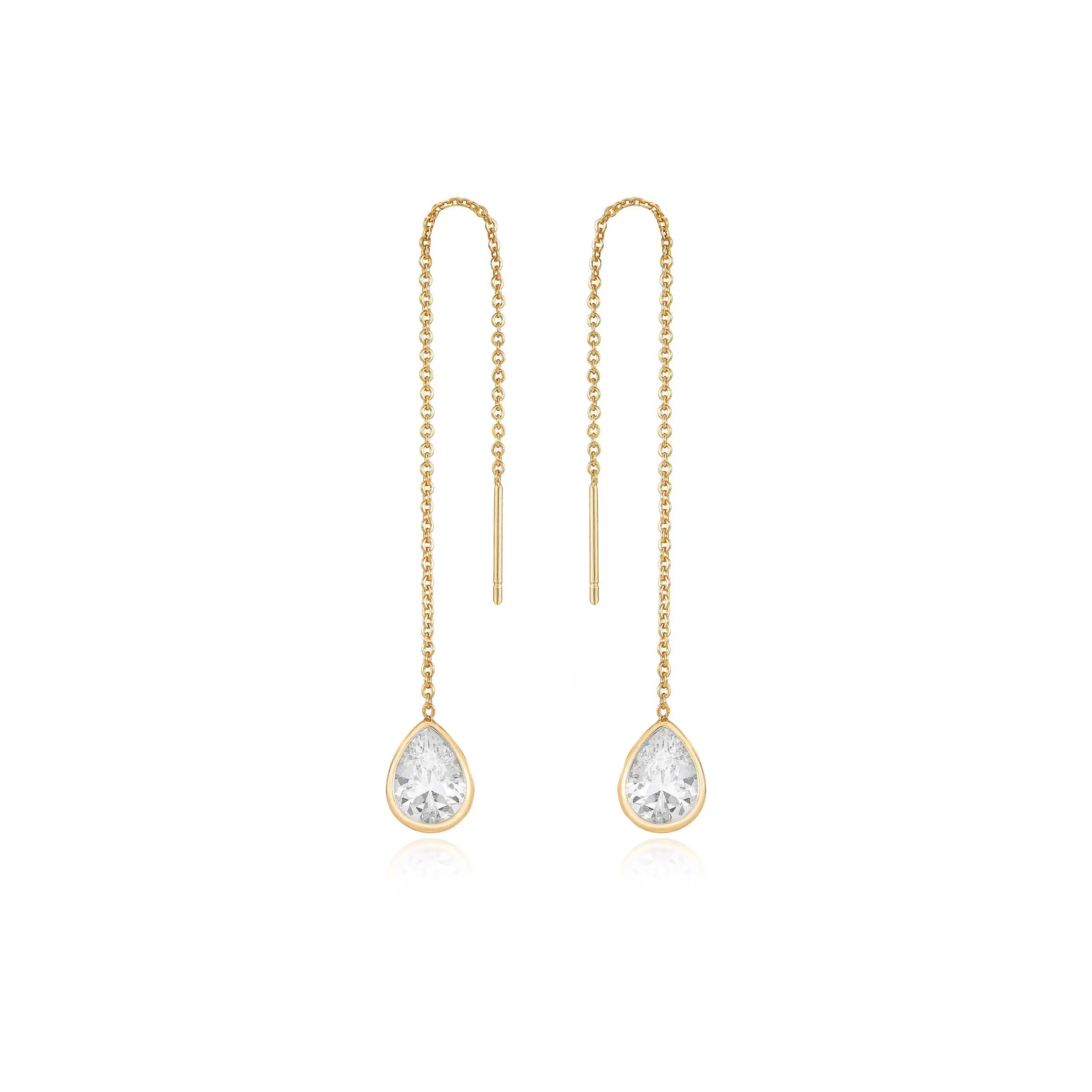 Ettika Barely There Chain and Crystal Dangle Earrings – 18k Gold Plated or Rhodium Threader Earrings with Cubic Zirconia Sparkle