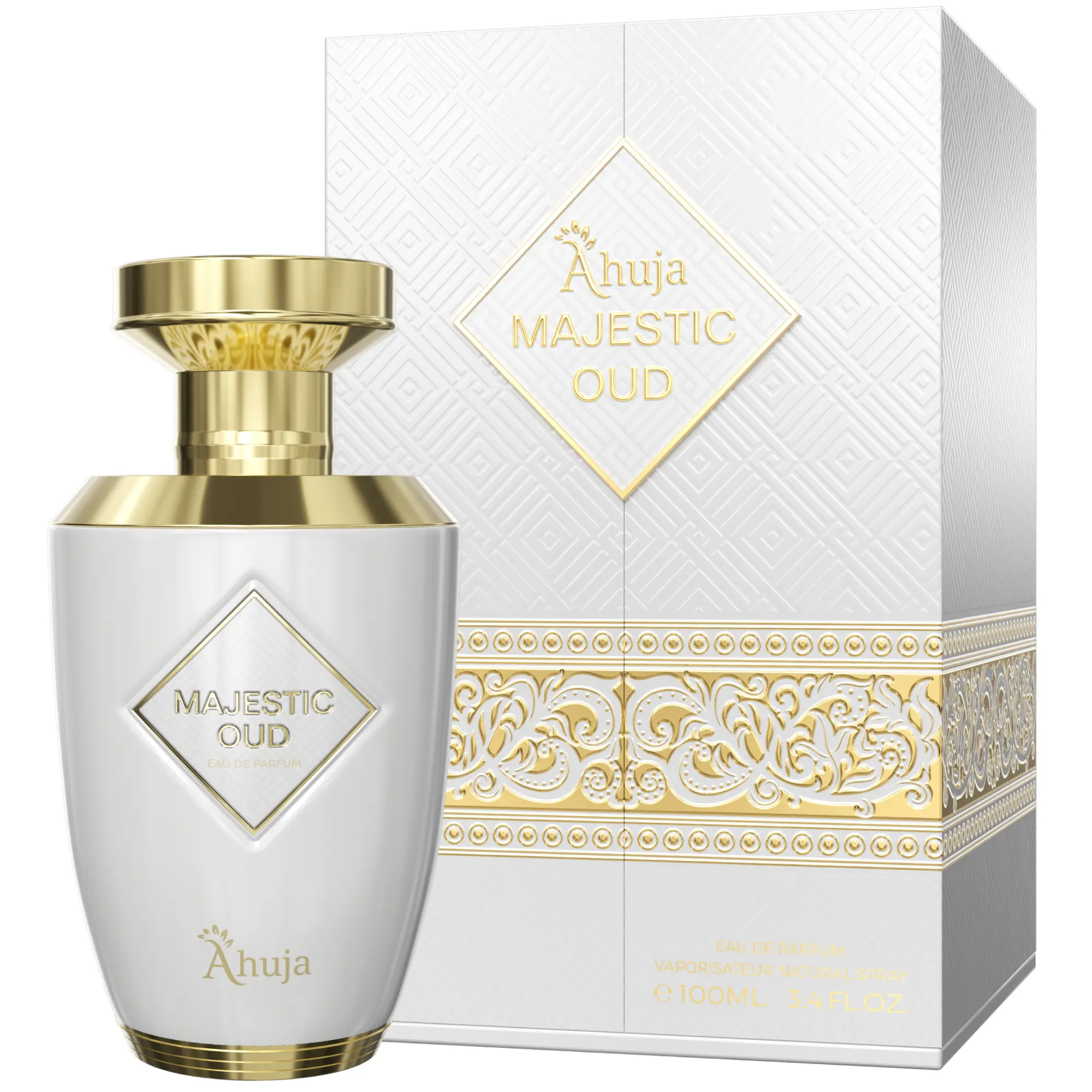 AHUJA Majestic Oud Eau De Parfum 3.4 fl oz – Unisex Perfume for Men & Women, Long Lasting Luxury Fragrance with Oud, Vanilla, Raspberry, Rose, Peony, Patchouli & Woody Notes – Elegant Gift Scent