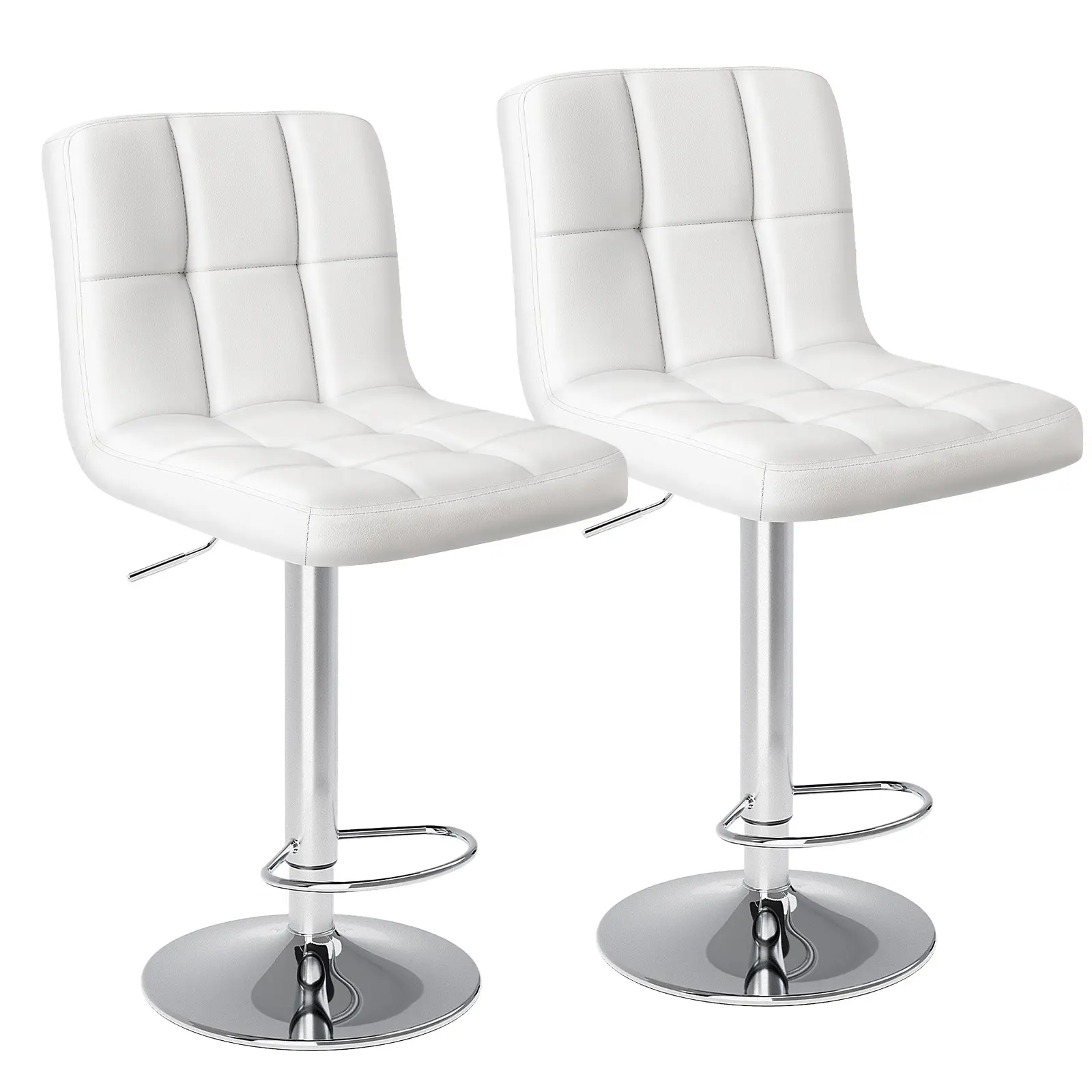 Faux Leather Bar Stools Set Of 2 ，With Adjustable Height 17 To 20 Inches, 360 Degree Swivel And Footrest For Comfort, Thickened Sponge Cushion And Wear Resistant Leather, Metal Frame For Kitchen Island And Home Bar