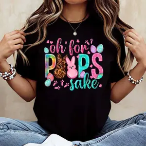 Easter Bunny Cotton T Shirt for Women Casual Round Neck Short Sleeve Summer Top Machine Washable Holiday Wear