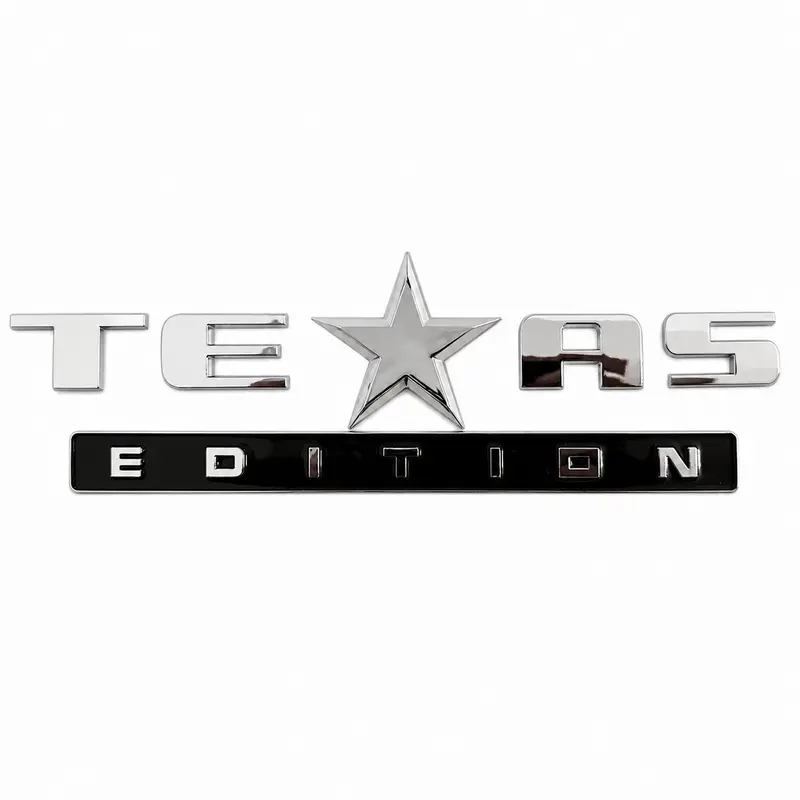 Texas Edition Metal Car Sticker Emblem, Silver Black, Car Styling Decals, Vehicle Decoration, Automotive Vehicle Accessory, Car Decorative Sticker