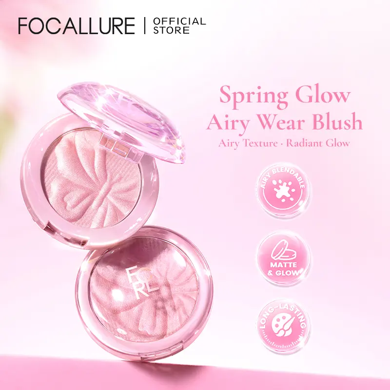 FOCALLURE Airy-Wear Embossed Blush, 55°C Baked Powder Blush, Dual Matte & Satin Finish, Buildable Ultra-Blendable, All-Day Natural Flush Daily Makeup, Multiple Shades #backtoschool