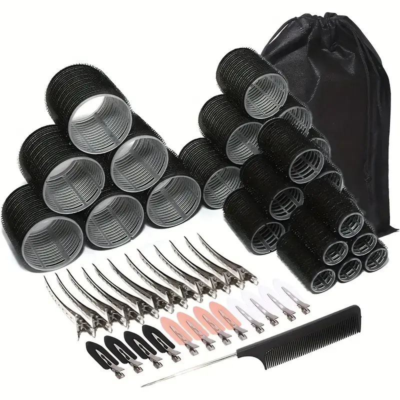 50 Pcs Rollers Hair Curlers Set with 24Pcs Self Grip Hair Rollers(4 Sizes) ,24 Pcs Clips for Blowout Look Long Medium Short Thick Hair Volume