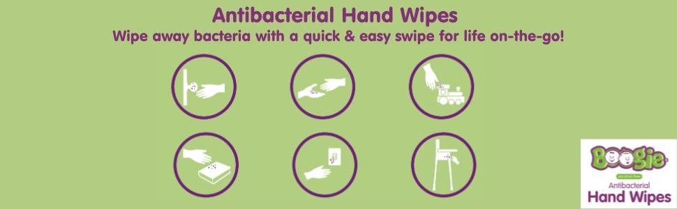 Boogie Antibacterial Hand Wipes – Alcohol-Free, Hypoallergenic with Aloe & Vitamin E (100 Wipes, 5 Packs of 20)