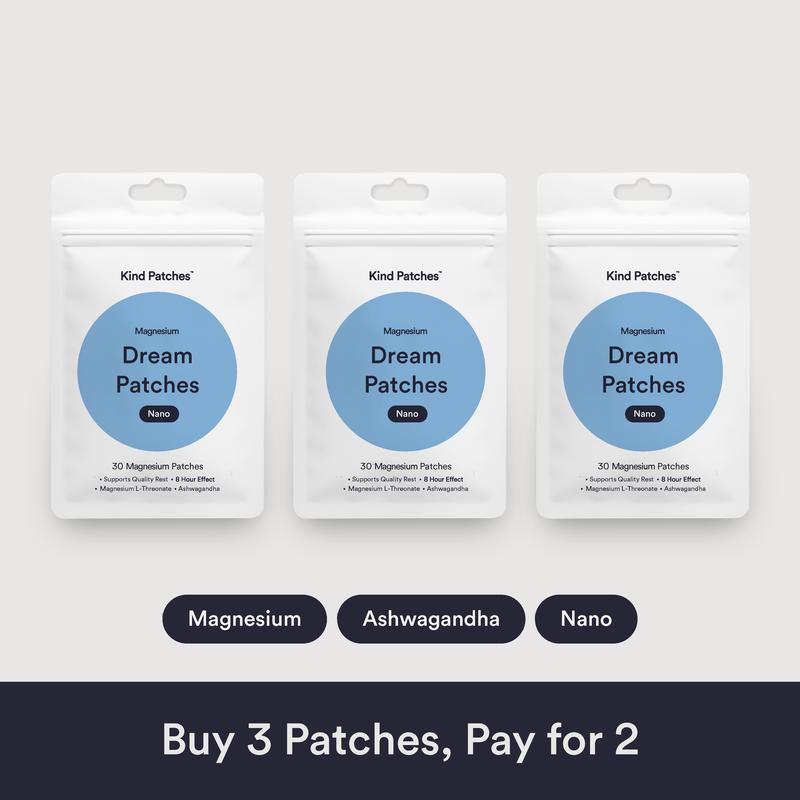 3 Packs of Kind Patches Dream Patches Nano, 90 Magnesium & Ashwagandha Patches, Support Quality Rest, 8 Hour Effect, Magnesium L-Threonate, Ashwagandha, 3 Months Supply