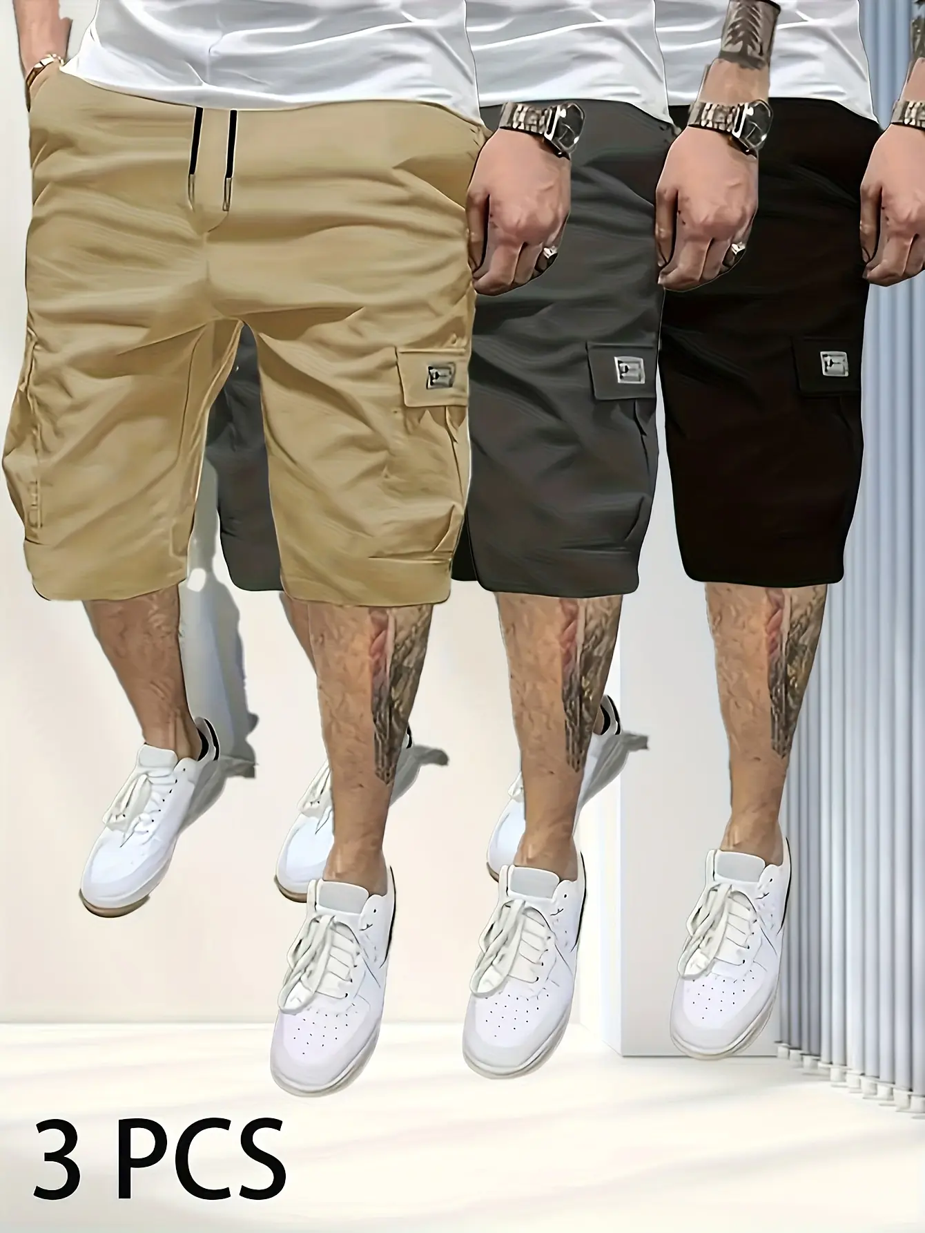 Men’s cargo shorts, set of 3 — lightweight, breathable, multifunctional pockets, suitable for summer outdoor activities