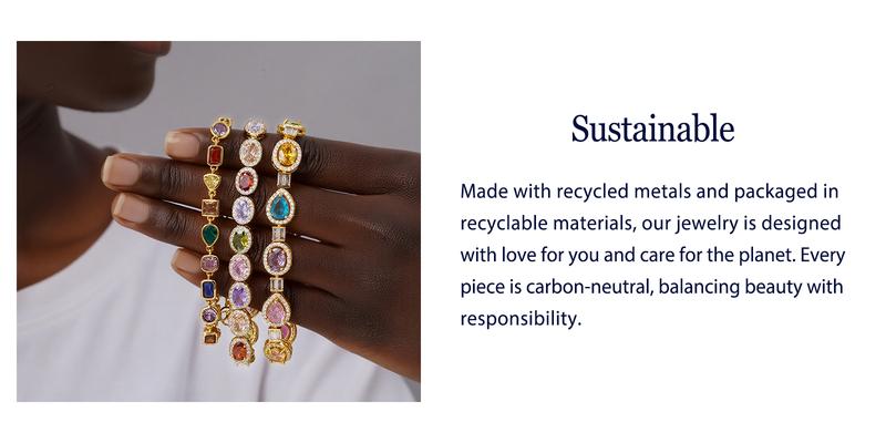 Turandoss 14K Gold Plated Gemstone Tennis Bracelet, Adjustable Colored Multi-Gem Bracelet for Women, Valentine’s Gift, Plus Size Friendly