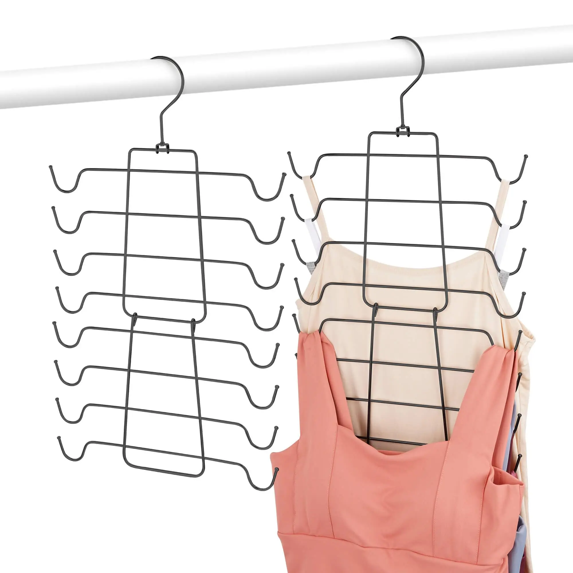 2-Pack Black Tank Top Hanger Set, Clothes Hanger Organizers, Bra Organizer for Closet & Dorm Room Essentials, Space-Saving Design for Camisoles, Bras, Swimsuits, Stainless Steel Hanger