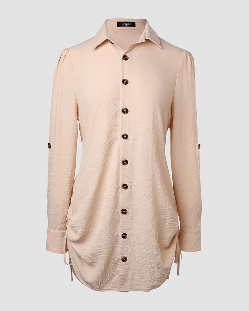 ChicMe Women Button Down Shirt Dress Roll Tab Sleeve Side Drawstring Mini Dresses for St. Patrick's Day