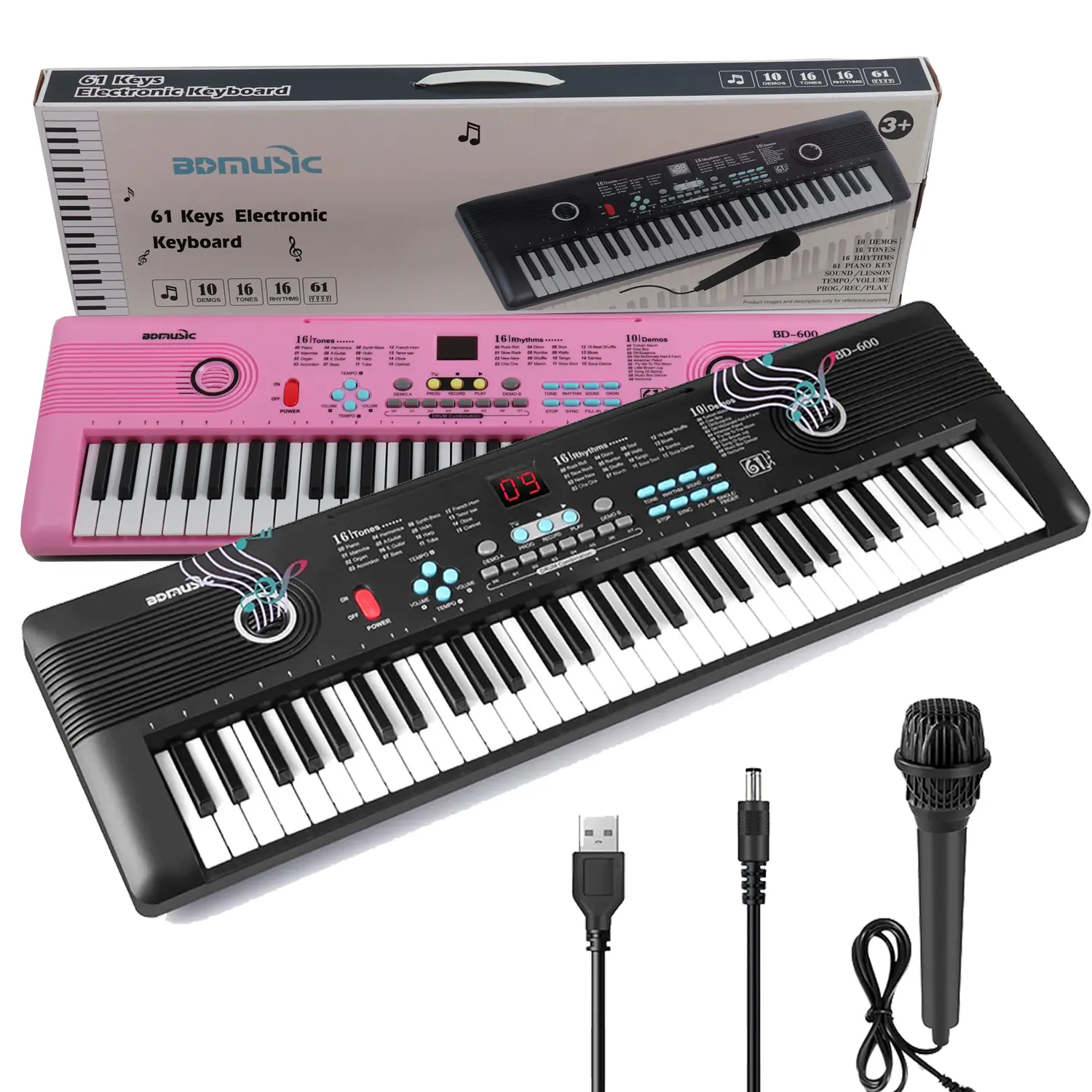 61-Key ABS Digital Electronic Piano Keyboard for Kids Beginners, Unisex Musical Instrument with Built-In Dual Speakers, Microphone, Music Gifts Boy Gifts Christmas Option, Compact