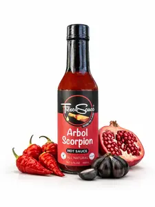 Fresco Sauce Arbol Scorpion Hot Sauce Fiery Hot Sauce With Flavors Of Scorpion Pepper Arbol Pepper Black Garlic & Pomegranate Juice Made With All Natural Ingredients 5 fl oz Bottle