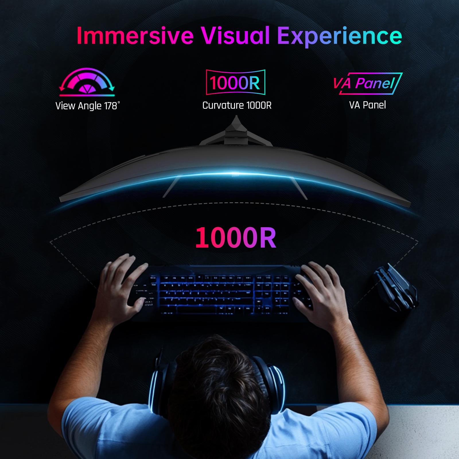 KTC 32-Inch QHD 2K@240Hz VA 1000R Curved Gaming Monitor, 2560*1440P Computer PC Frameless Monitor with GTG 1ms, Adaptive Freesync & G-Sync, 122% sRGB, HDMI, DisplayPort, Tilt Adjustable, VESA Support, H32S25E