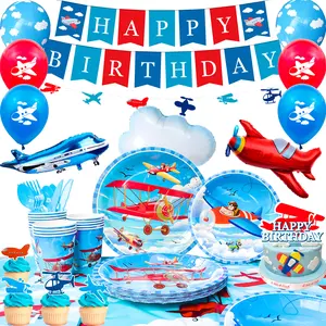 Airplane Birthday Party Decorations,162 pcs Airplane Party decorations Airplane Party Tableware set  Airplane Plates Napkins Cups Table Cloth Balloons Backdrop etc Airplane Birthday Party Supplies