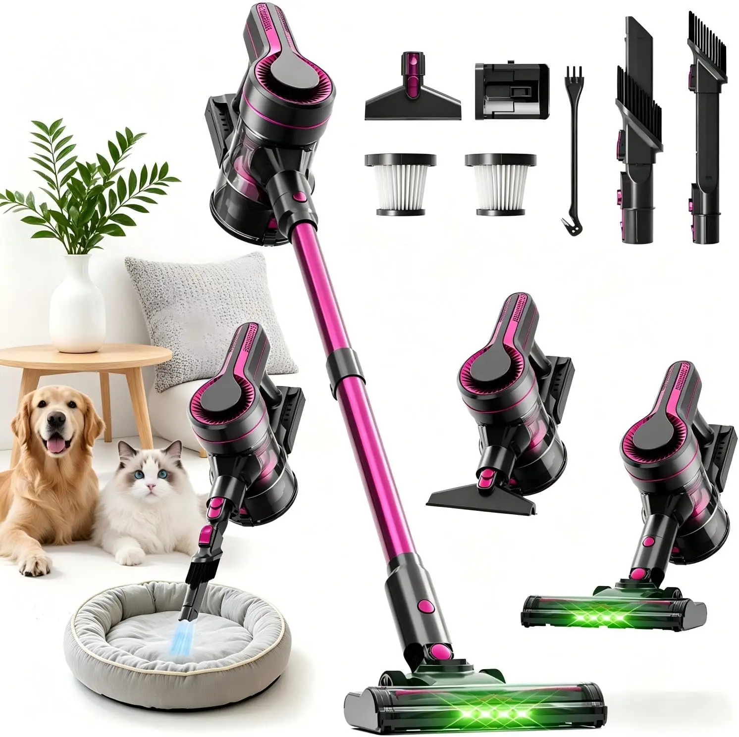 Cordless Vacuum Cleaner for Home, Self-Standing,Powerful Suction Anti-Tangle Long&Pet Hair, Easily Picks Up Hard/Soft Debris Hardwood Floors,Tile,Carpet for All Surfaces