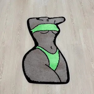 Abstract Body Art Tufted Rug, Gray & Green Contrast Color Plush Floor Mat, Soft Thick Non-Slip Doormat for Bedroom Bathroom, Trendy Aesthetic Home Decor Carpet
