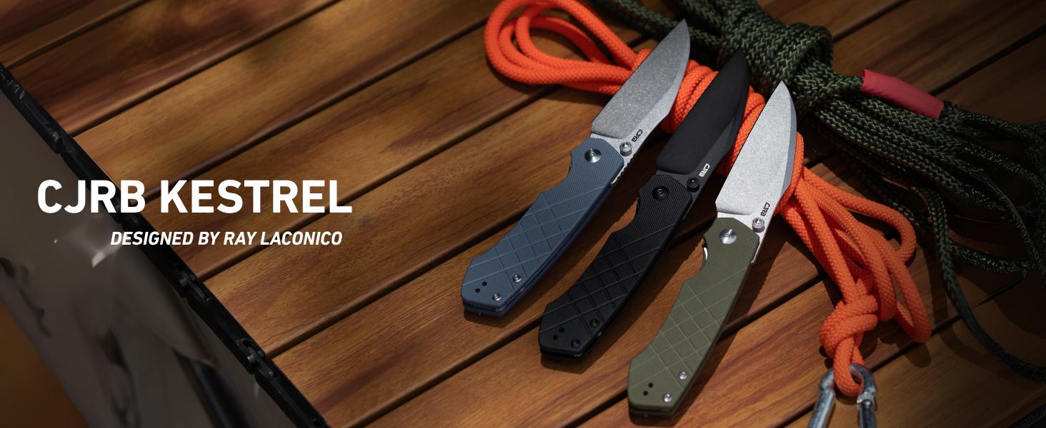 CJRB Kestrel Folding Knife, 3.31'' AR-RPM9 Steel Blade G10 Handle EDC Knife for Outdoor Survival Camping Hiking, Designed by Ray Laconico