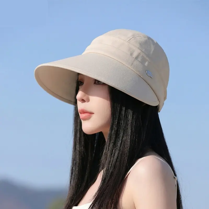 Summer large-brim sun hat with removable crown, convenient open-top hat for outdoor travel and cycling shade