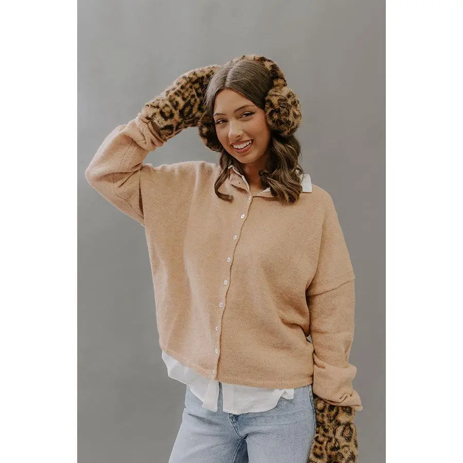 Coffee Shop Cutie Knit Cardigan in Camel