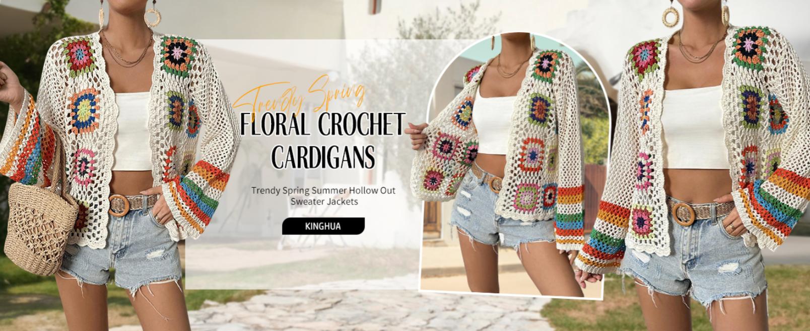 Kinghua Floral Crochet Cardigans for Women Trendy Spring Summer Hollow Out Open Front Boho Cardigan Sweater Tops Shrug sale lace lover granny square Vintage Tribal Knit Cardigan with Belt Kinghua Floral Crochet Cardigans for Women Trendy Spring Summer Hollow Out Open Front Boho Cardigan Sweater Tops Shrug sale lace lover granny square Vintage Tribal Knit Cardigan with Belt