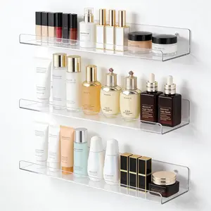 Clear Acrylic Floating Shelves for Wall, 15'' Floating Shelves for Perfume, Skincare, Bookshelf Organizer for Bathroom, Bedroom, Kids Room, Living Room, Room Decor (3)