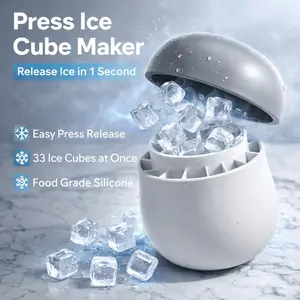 Press Ice Cube Maker with Lid, Mushroom Shaped Ice Mold, 33 Grid Silicone Ice Cube Tray and Easy Release Ice Bucket, Food Grade BPA Free Reusable Ice Cube Maker for Whiskey, Coffee, Juice, Soda, Cocktails, Freezer, Home Kitchen, Bar and Party