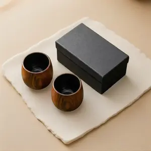 2PCS Handmade Burnt Wood Whiskey Glass – Reusable Oak Goblet with Non-Diluting Design, Durable Natural Wood Cup for Bourbon, Scotch & Irish Whiskey, Unique Gift for Men