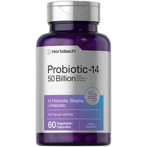 Horbaach Probiotics for Women and Men | 60 Capsules | 14 Probiotic Strains with Prebiotic | 50 Billion Active Organisms | Non-GMO & Gluten Free Supplement