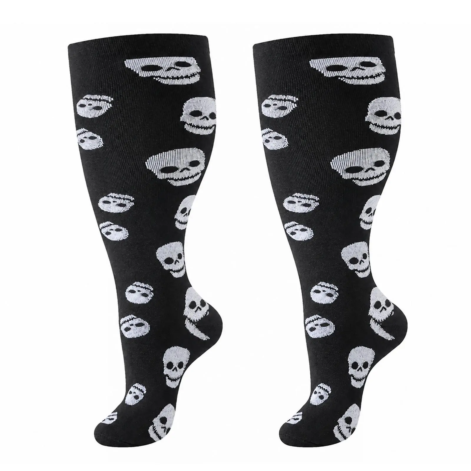 OIDEA Women's Skull Knee-High Knit Compression Socks - 15-20mmHg, Breathable, Stretchy, Plus Size Nylon Graduated Stockings That Fits Men for Daily Wear, Day