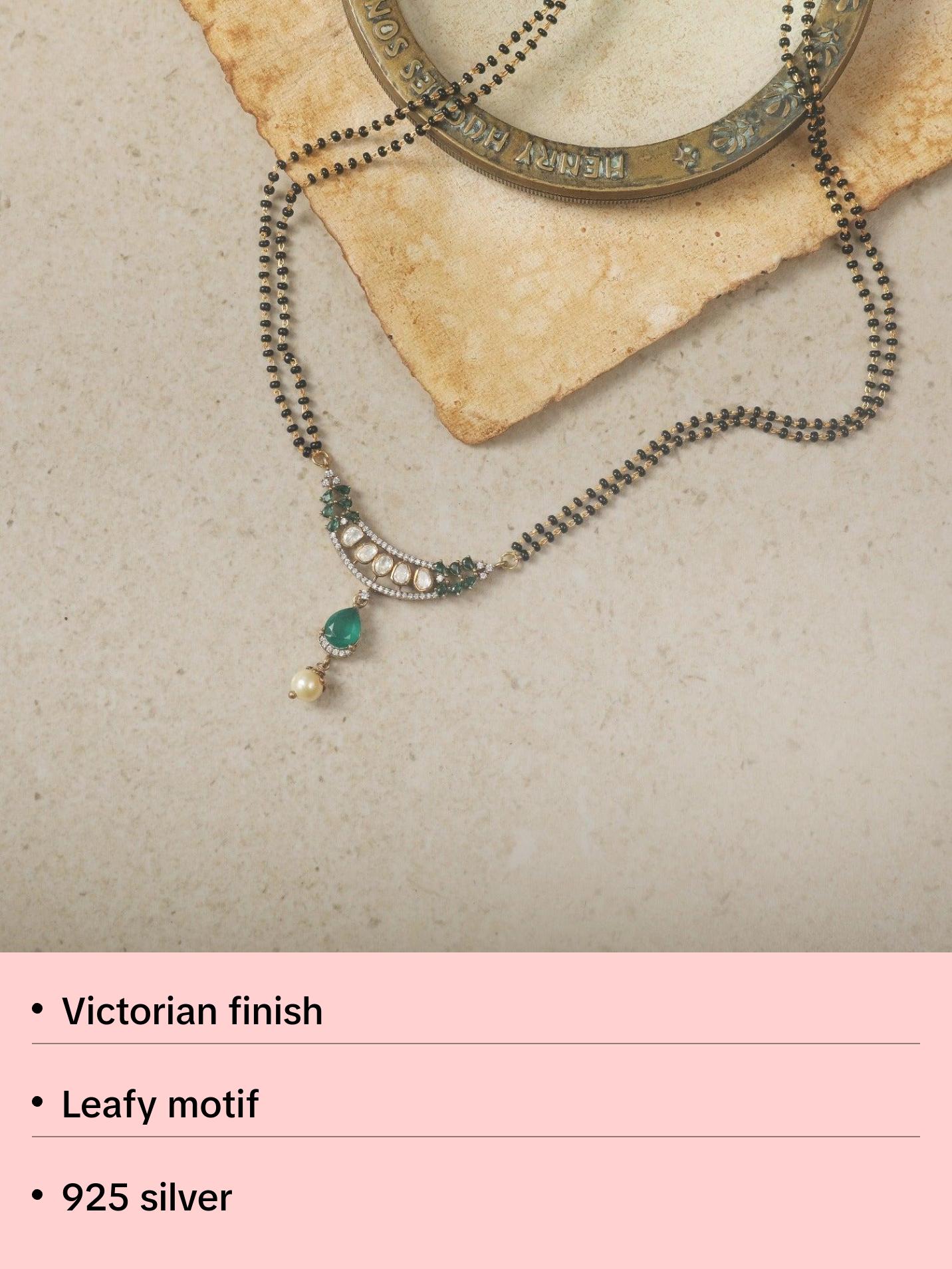 Leafy Moissanite Silver Mangalsutra Necklace