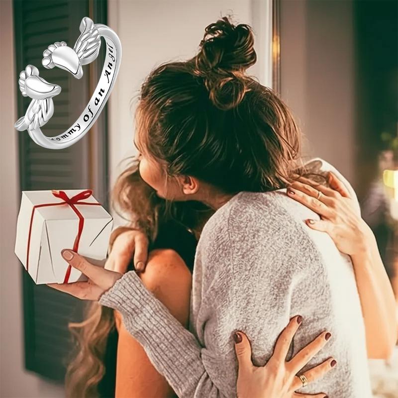 Adjustable Letter & Wing Ring | Personalized Angel Cuff Ring for Daily Wear