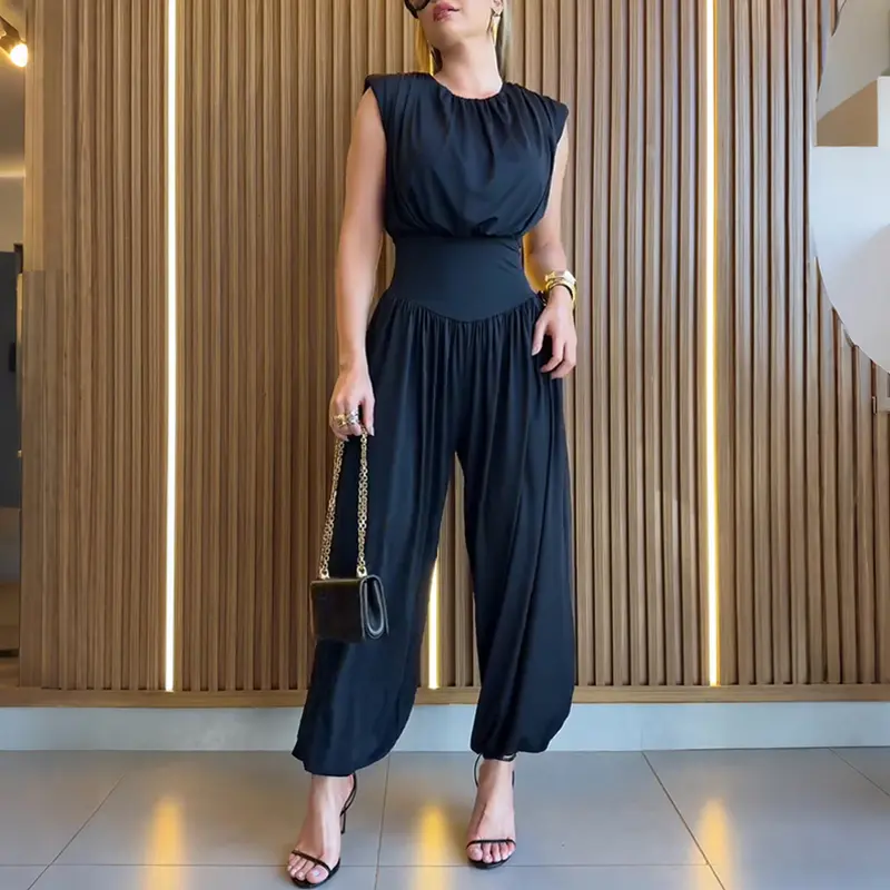 CHICME Women's  Side Slits With Buttons Jumpsuit Elegant Sleeveless Cinched Waist Wedding Guest Party Outfit For Women