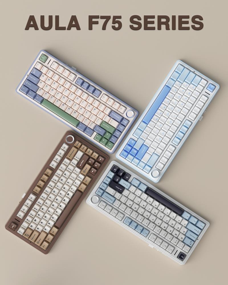 Aula F75 Mocha Brown 75% Wireless Mechanical Gaming Keyboard Pre-lubricated Linear Switches Tri-Mode Connection Hot-Swappable (3/5-Pin), RGB Backlight Volume Knob Creamy Sound Budget Keyboard