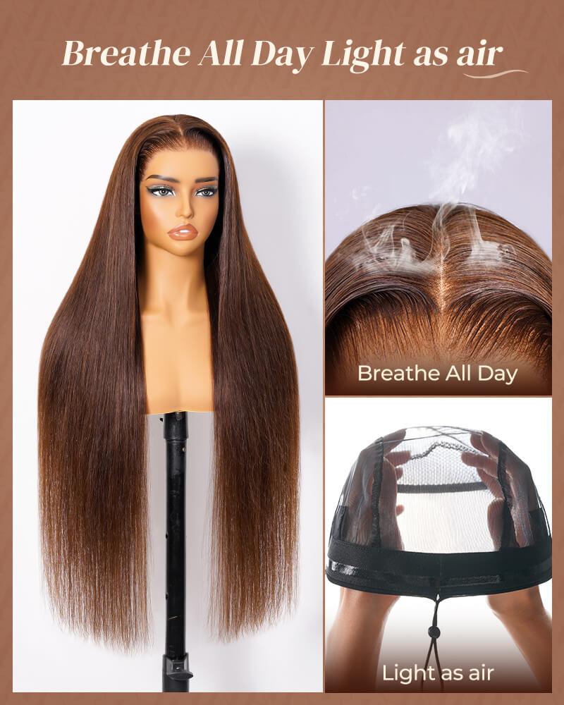 Arabella Chocolate Brown Water Wave 4# 13x6 Glueless Lace Front Wig with Drawstring Human Hair Ear to Ear Beginner Friendly Affordable Wig