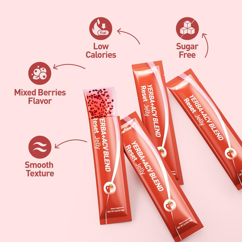 【Only 9.9】LeafStory Yerba + Apple Vinegar Reset Jelly（7 Sticks) : Mixed Berry Flavor, Support Digestion, Gut Health, and Metabolism, Debloat, Natural Ingredients , Sugar-Free, Gluten-Free, Non-GMO, Gelatin-Free-S1