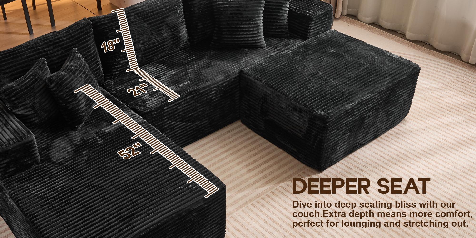 Modern 108" Boneless Couch Cloud Modular Sectional Sofa With Removable Ottomans & Chaise - Plush Corduroy , Deep Seat, Upholstered Couches, No Assembly Required for Living Room