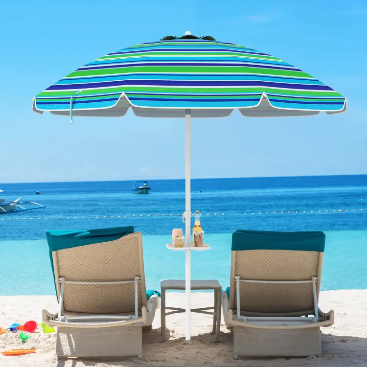 COSTWAY 6.5/7.2 FT Beach Umbrella, Portable Outdoor Umbrella with Sand Anchor, Adjustable Tilt, Steel Pole, Carrying Bag, Outdoor Sunshade Shelter with Cup Holder for Beach, Poolside