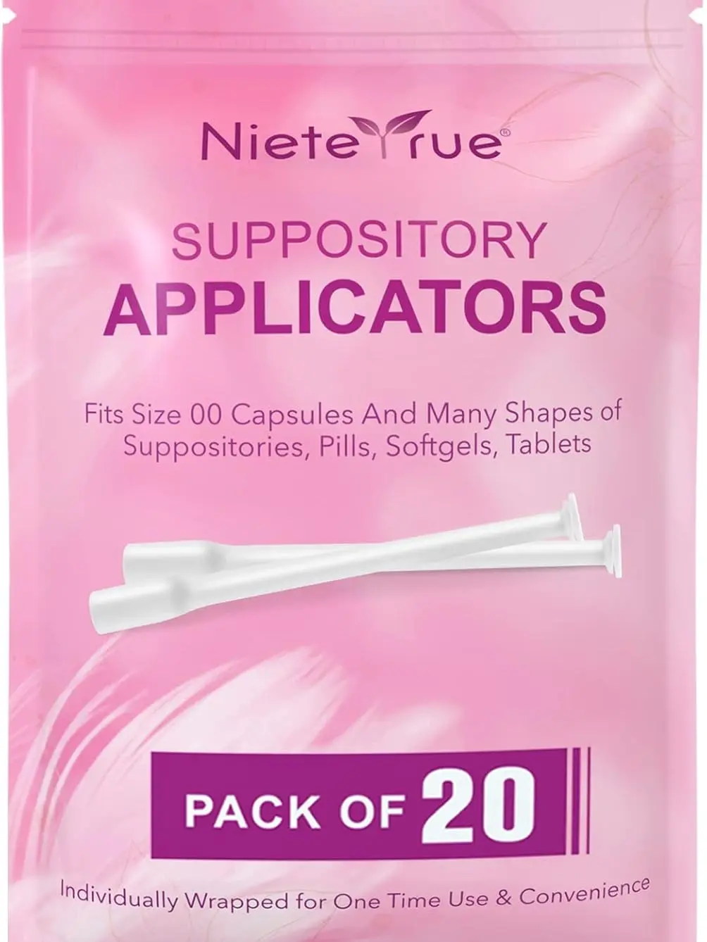 Nieteyrue Suppository Applicators - 20-Count Multi-Pack Individually Wrapped for Hygiene, Fits Size 00 Capsules & Various Suppository/Tablet Shapes, Feminine Care