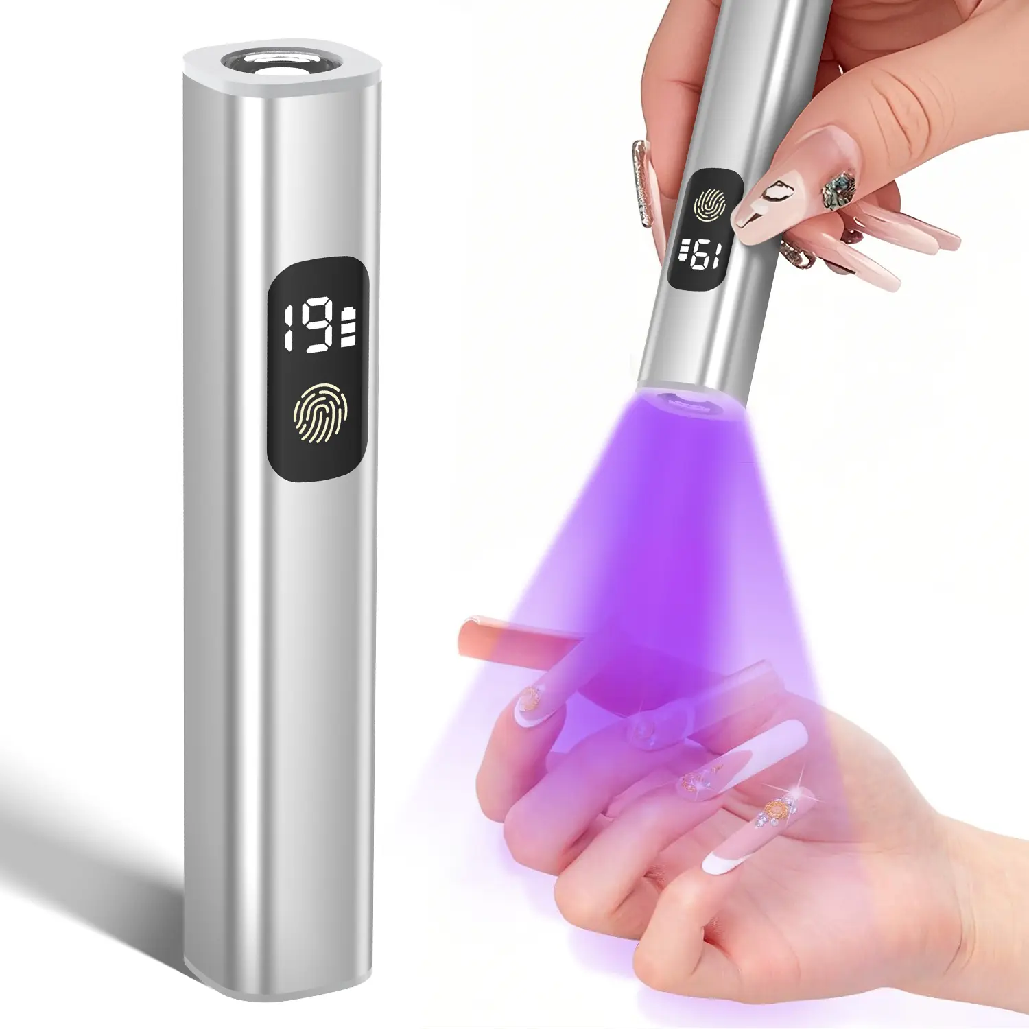 Handheld Cordless UV Nail Lamp with LCD Display, Rechargeable Mini UV LED Light for Flash Curing Soft Gels, Rhinestone Glue & Liner Gel, Flash Cure Nail Lamp, Wireless Uv Light