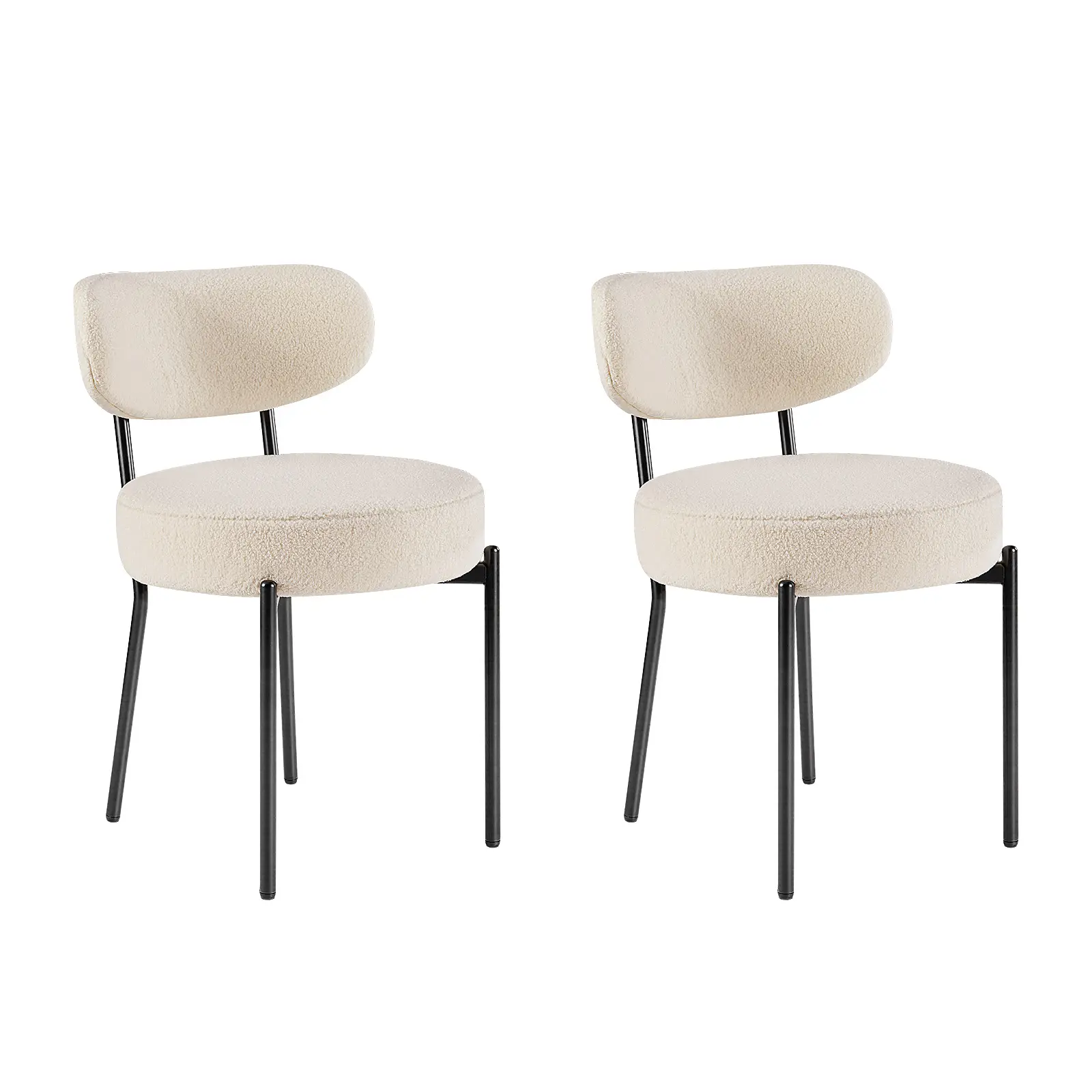 Boucle Fabric Armless Dining Chairs Set of 2 - Mid-Century Modern, Fixed Curved Back, Sponge Padding, Metal Legs, Adjustable Height, 275lb Capacity, Indoor Furniture for Kitchen Counter, Vanity