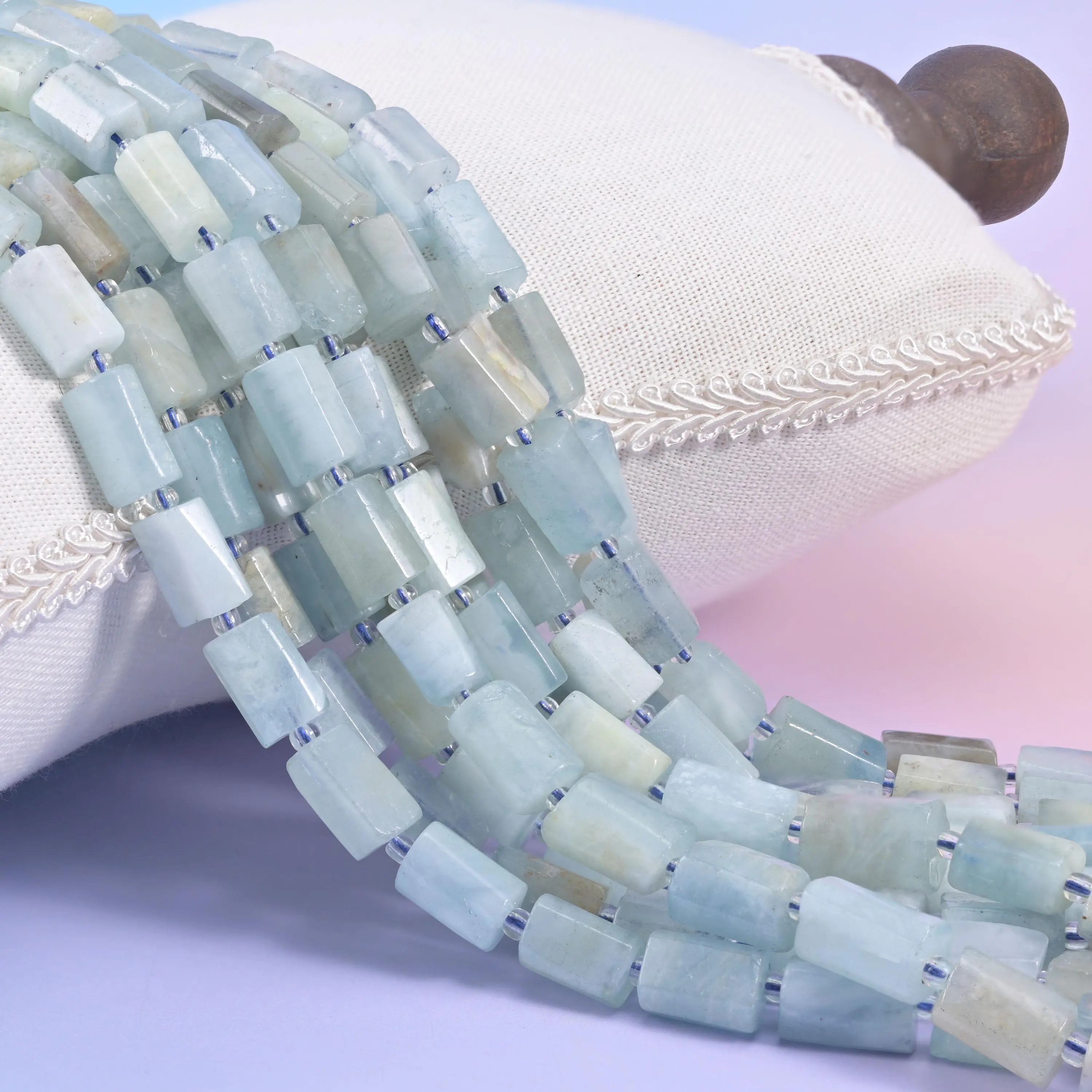 Natural Aquamarine Faceted Center-Drilled Tube Beads - 12x8mm, 1.0mm Hole, 15.5 In Strand, 1-of-a-Kind Unique Characteristics for DIY Beading & Jewelry Making Crafts