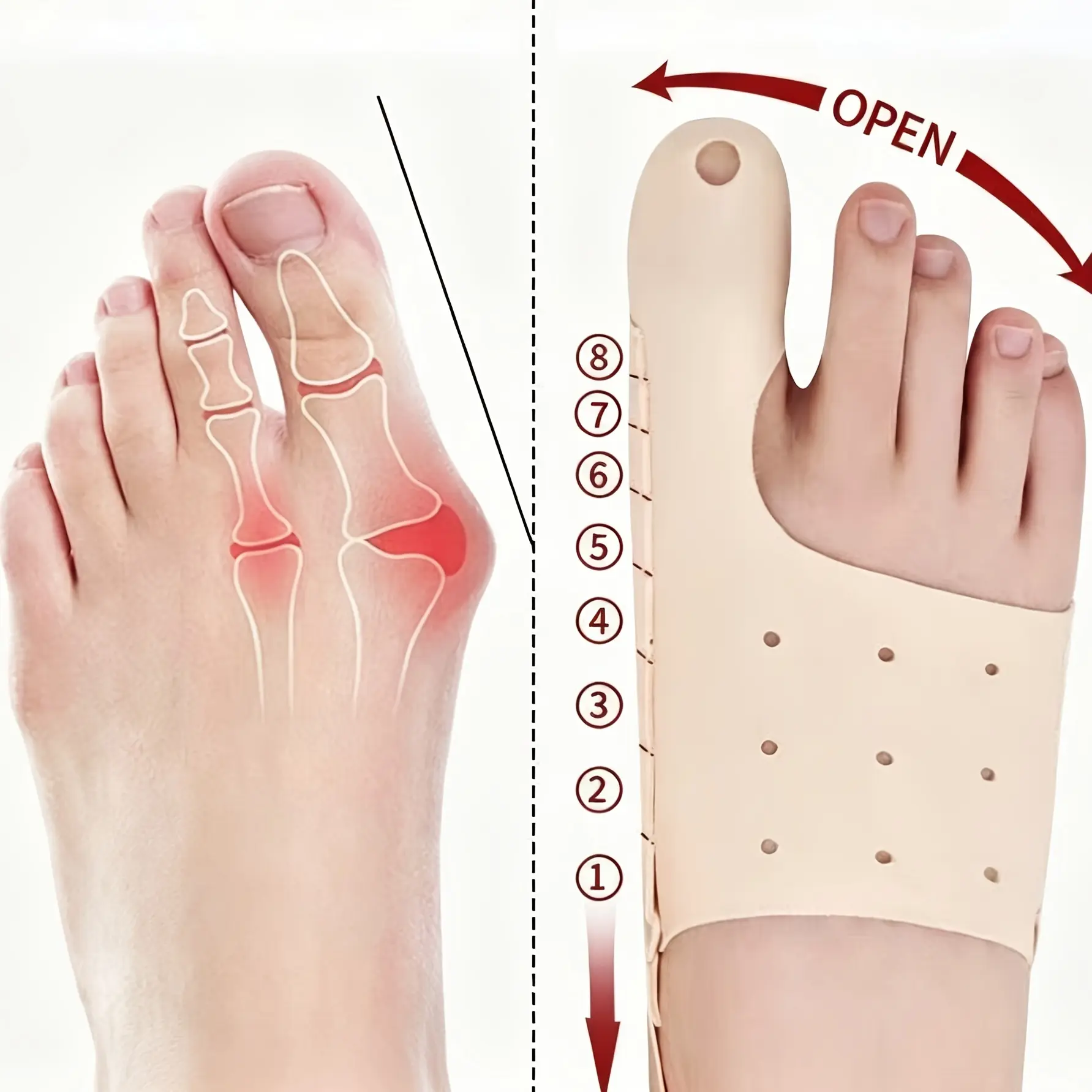 2-Pack 4-Point Bunion Corrector for Men & Women, Adjustable Day & Night Big Toe Separator Support, Comfort Hammer Toe Straightener for Runners & Walkers, Foot Care for Women