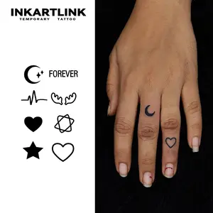 INKARTLINK [2 Sheets] Minimalist Moon & Heart Temporary Tattoos, Aesthetic "FOREVER" Lettering Stickers, Waterproof Tiny Finger & Hand Fake Tattoo