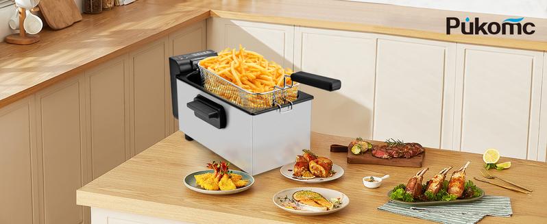 SUSTEAS Deep Fryer 1500W with Removable Lid, Temperature Control, and 3.1 QT Non-Stick Inner Pot for Home Use