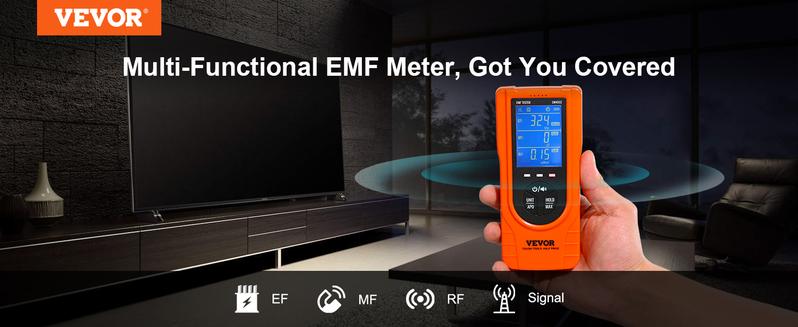 VEVOR 3-in-1 EMF Meter, TikTokShopBlackFriday, Handheld Rechargeable Electromagnetic Field Radiation Detector, Digital LCD EMF Tester for EF MF RF Home Inspections Outdoor Ghost Hunting Paranormal Equipment