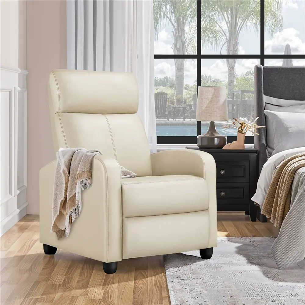 Costoffs 3-Way Adjustable Artificial Leather Recliner Chair, Anti-Stain Easy-Clean PU Recliner Chairs with Pocket Springs, 265lb Capacity for Bedroom, Home Theater Indoor Furniture, Adjustable Leather Recliners,dorm essentials,home decor