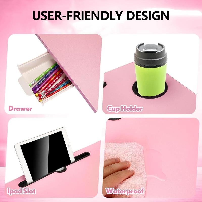 PHANCIR Foldable Lap Desk(No USB), 23.6 Inch Portable Wood Laptop Desk Table Workspace Organizer Bed Sofa Tray with Slots/Cup Holder/Drawer, Anti-Slip for Reading Writing Eating Watching