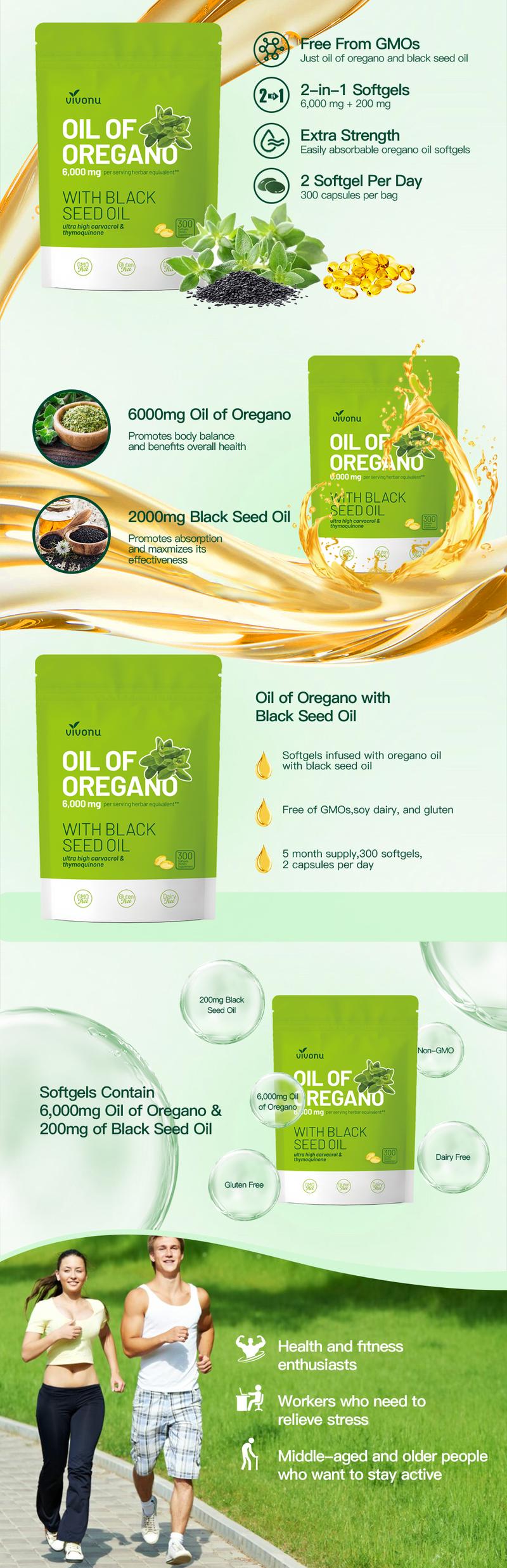 Oil of Oregano 300 Capsules with Black Seed Oil | Natural Antioxidants for Fitness | Nutritional Support | Highly Effective Botanicals Edible Dietary Supplement