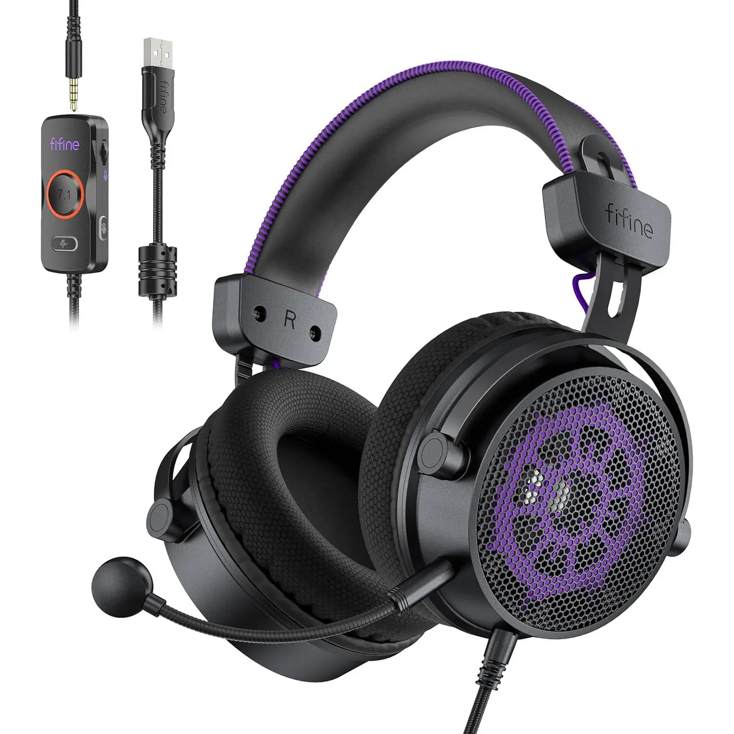 fifine H18V USB/3.5mm Open-Back Gaming Headset, with 7.1 Surround Sound, Expansive Open Audio, USB/3.5mm Dual Wired Connection, Detachable Mic, for PC, PS5, PS4, Laptop, Mac, Xbox, Mobile, AmpliGame H18V Lite